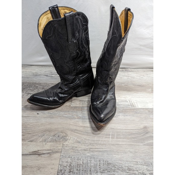 Los Altos Men's Black Lizard Cowboy Boots Size: 8 Width EE‎